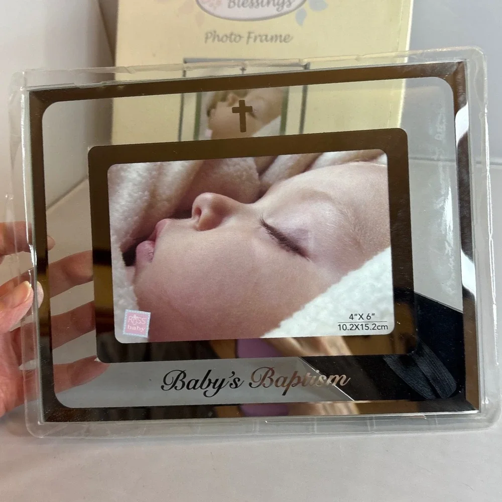 Russ Baby's Baptism‎ Photo Frame 4x6 Mirrored Cross Engraved Keepsake Nursery